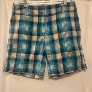 New York & Company Teal and Beige and Black Plaid Women’s Chino Shorts